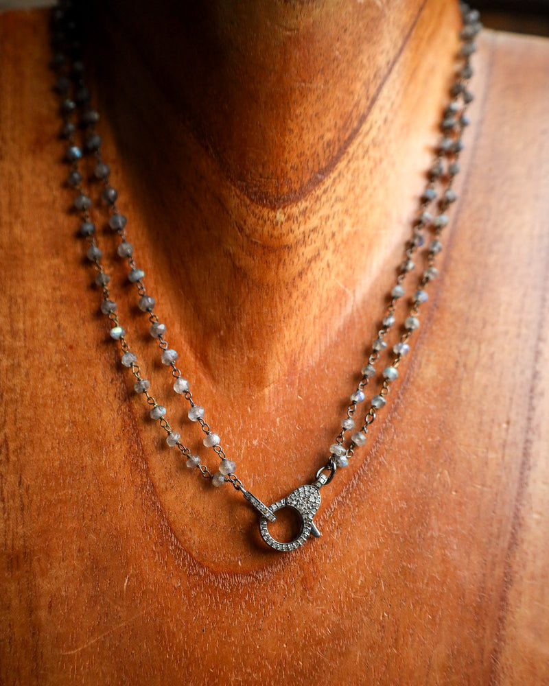 Grey Beads Black Diamonds Clasp Necklace