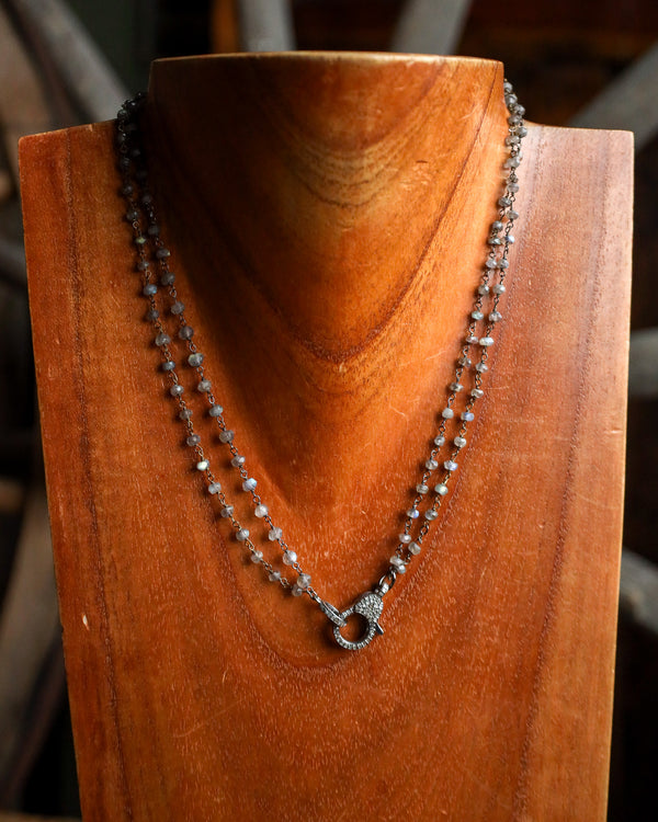 Grey Beads Black Diamonds Clasp Necklace