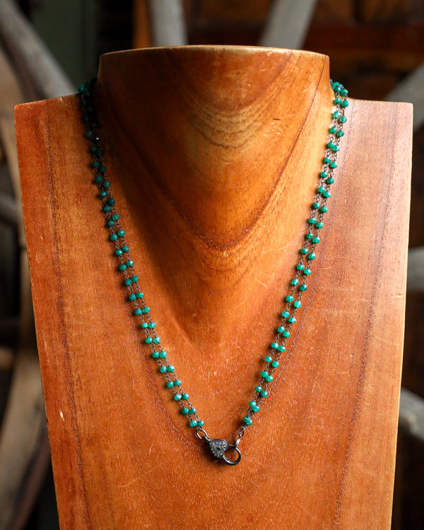 Green Beads Heart Black Diamonds Clasp Necklace 