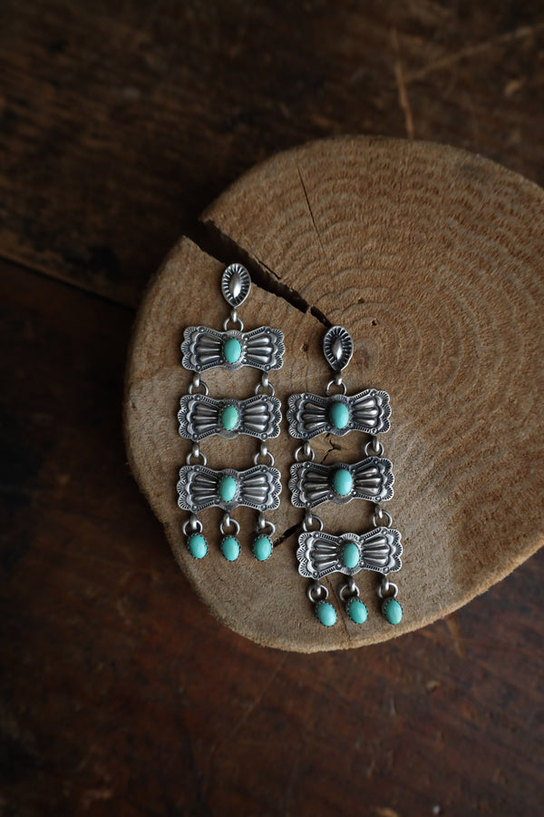 Turquoise On 3 Bowties Post Earring 