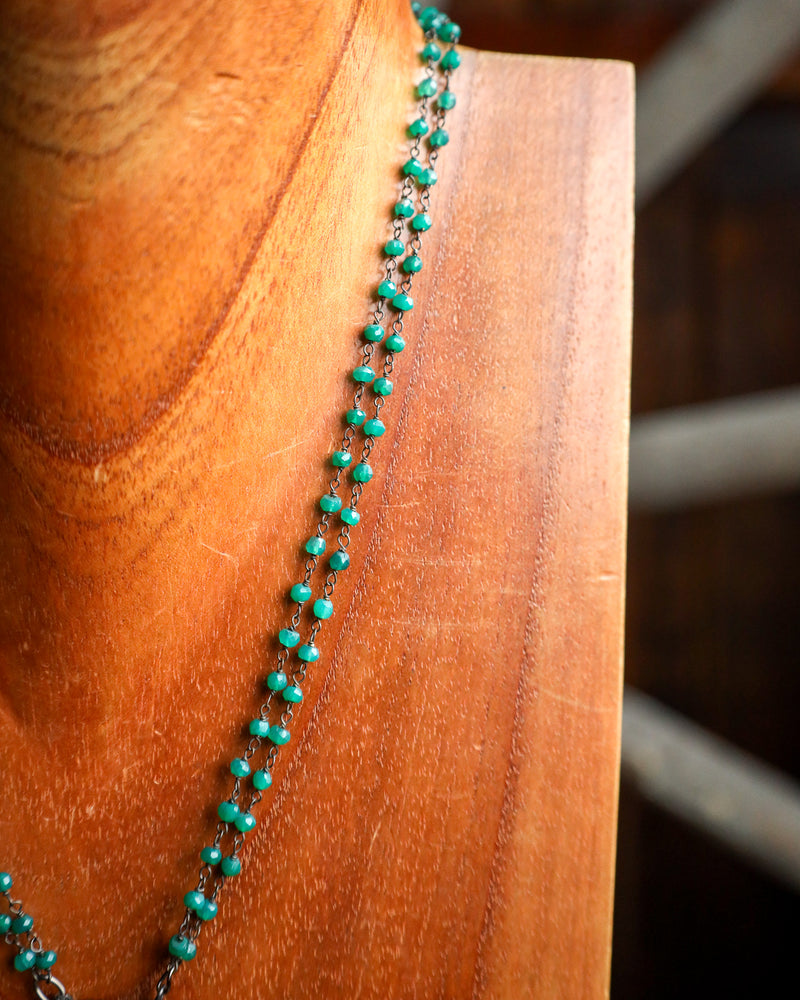 Green Beads Heart Black Diamonds Clasp Necklace 