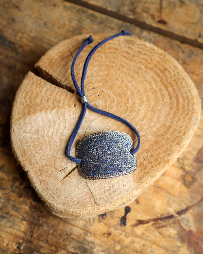 Topaz and Black Diamond Bracelet on Leather Cord 