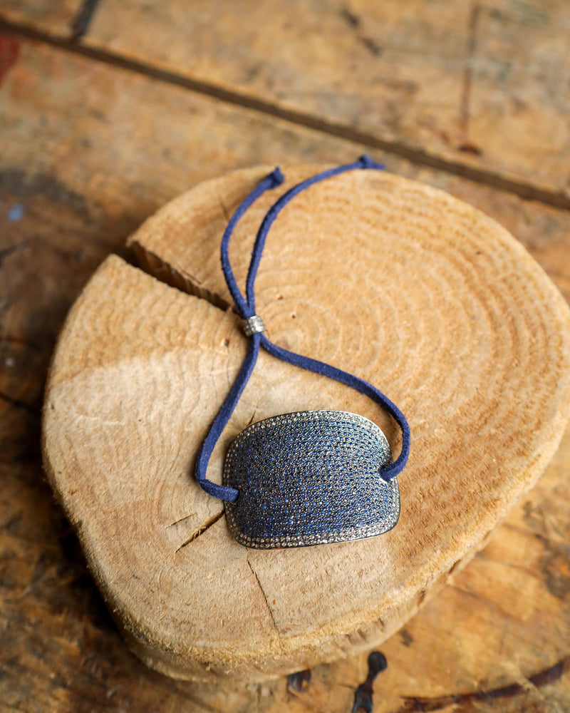 Topaz and Black Diamond Bracelet on Leather Cord 