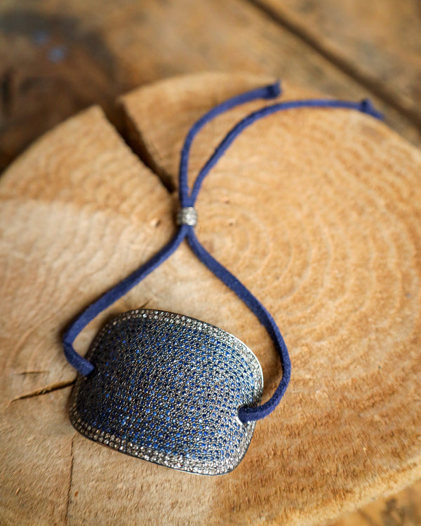 Topaz and Black Diamond Bracelet on Leather Cord 