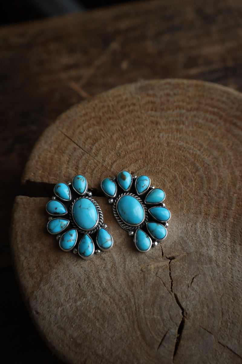 8 Turquoise Half Flower Post Earring 
