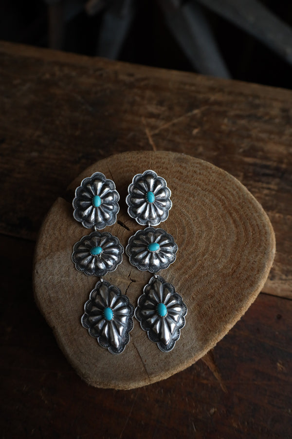 Oval, Round, Diamond Conchos With Turquoise Earring