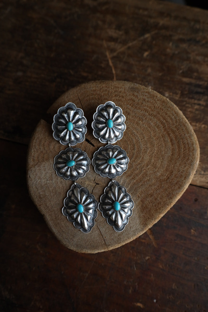 Oval, Round, Diamond Conchos With Turquoise Earring