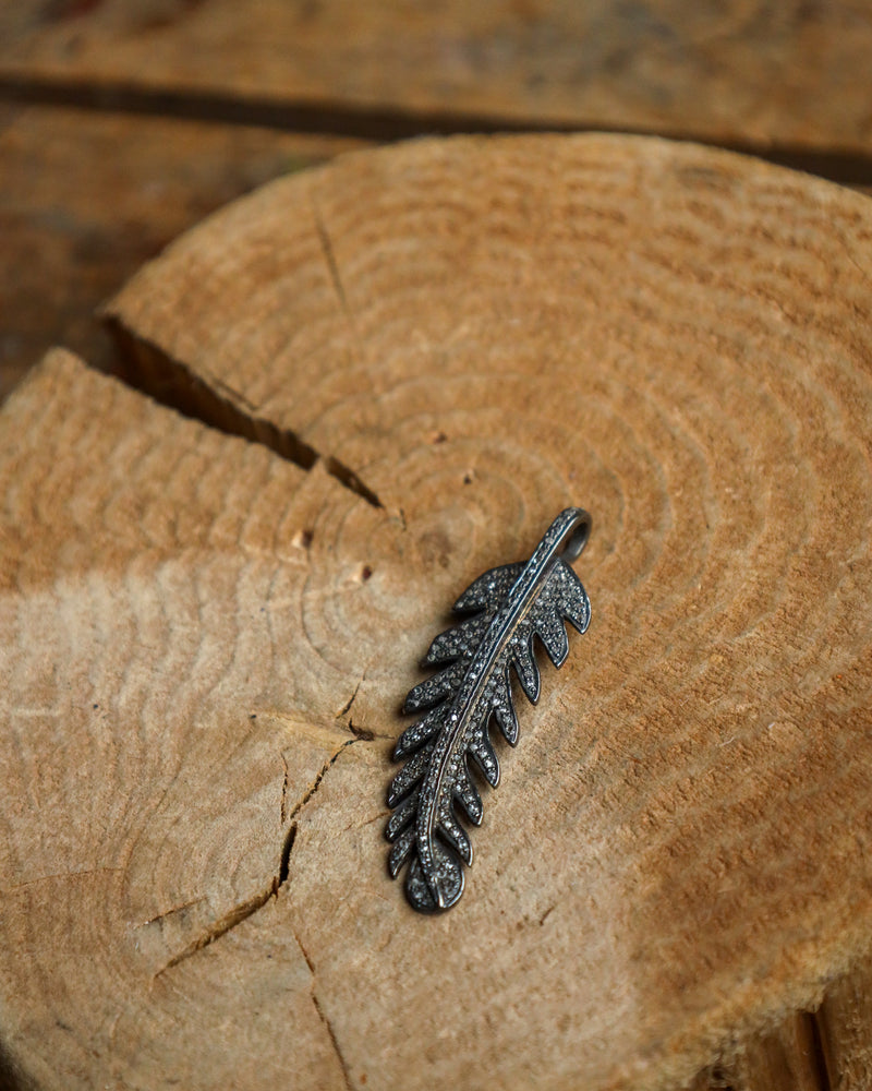 Feather Black Diamond Pave Pendant 