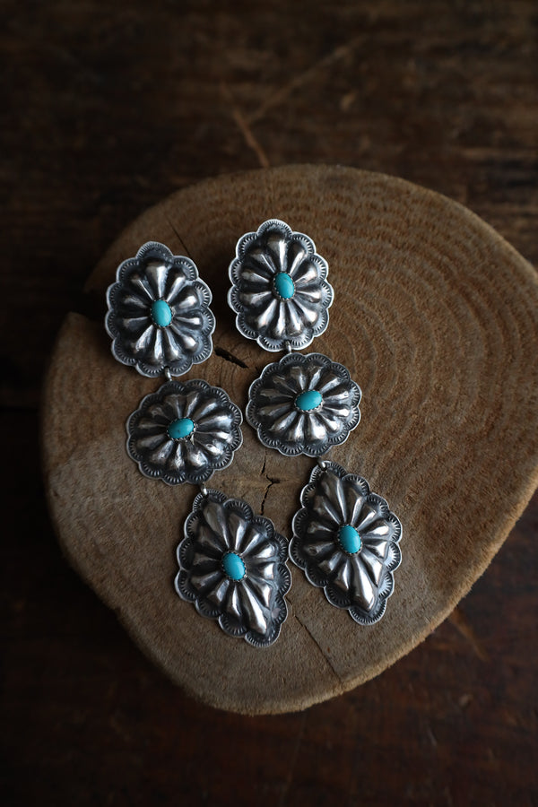 Oval, Round, Diamond Conchos With Turquoise Earring