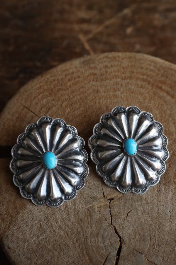 Extra Large Concho Turquoise Oval Post Earring