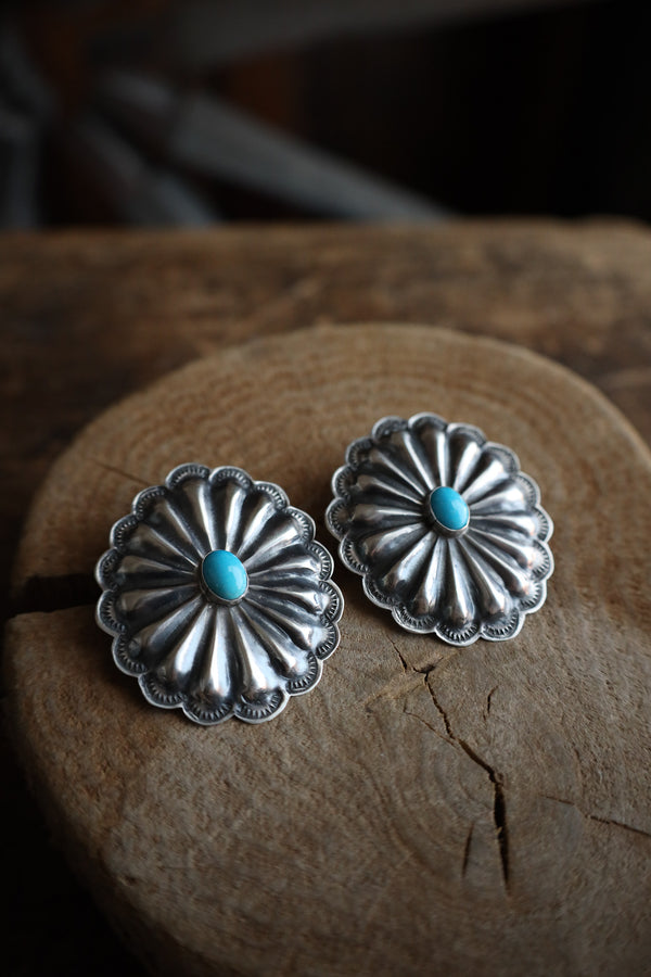 Extra Large Concho Turquoise Oval Post Earring