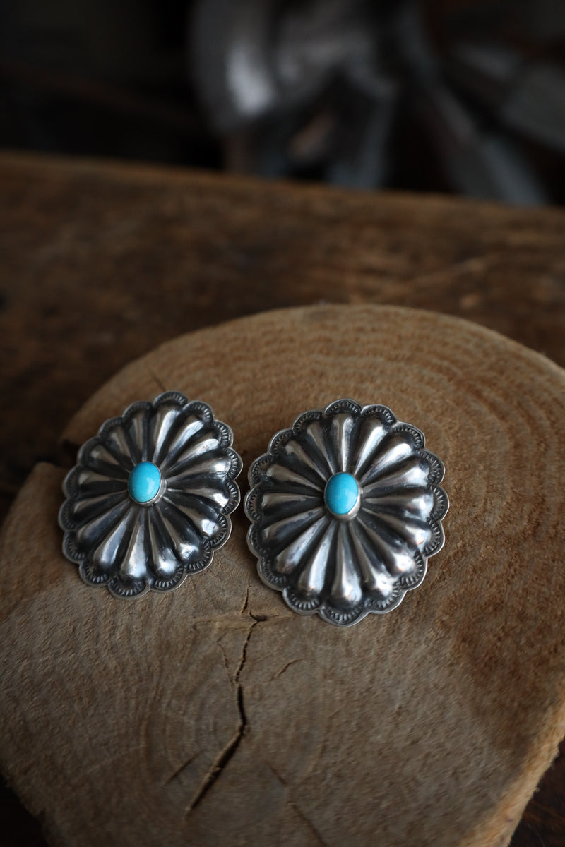 Extra Large Concho Turquoise Oval Post Earring