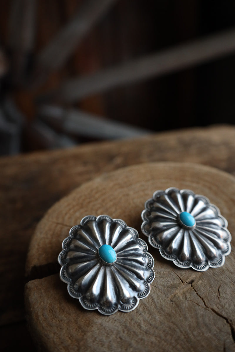 Extra Large Concho Turquoise Oval Post Earring