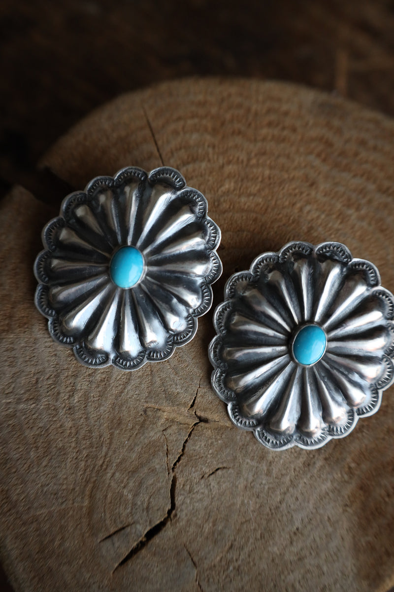 Extra Large Concho Turquoise Oval Post Earring