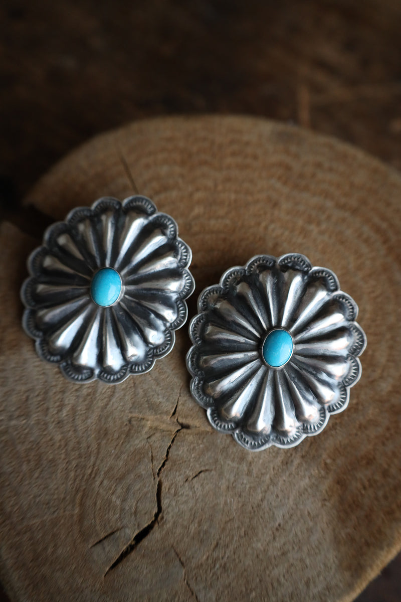Extra Large Concho Turquoise Oval Post Earring