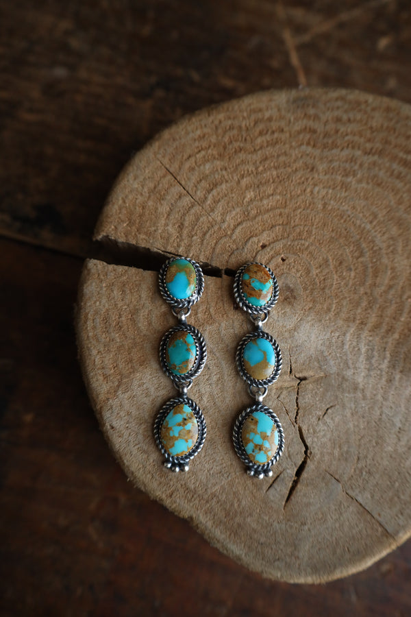 3 Turquoise And Brown Ovals Drop Post Earring 