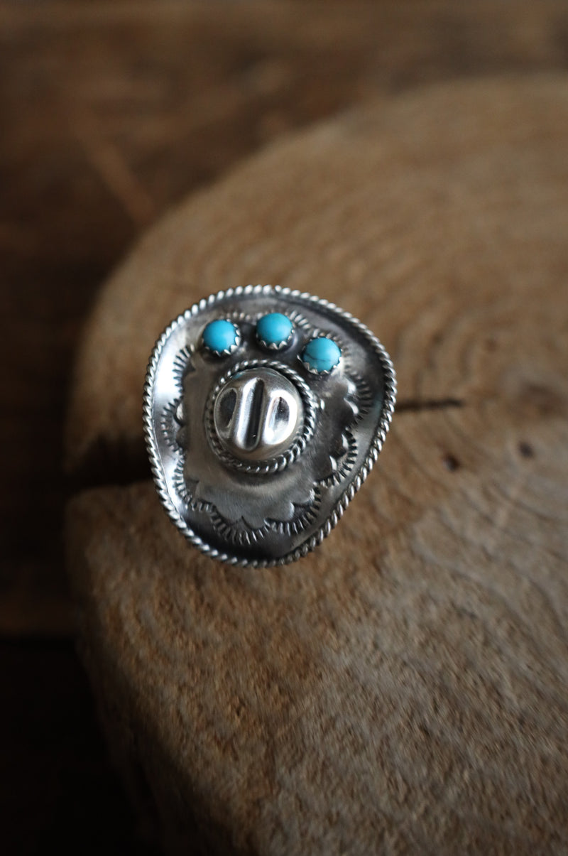Cowboy Hat 3 Turquoise Dots Ring- Size 7