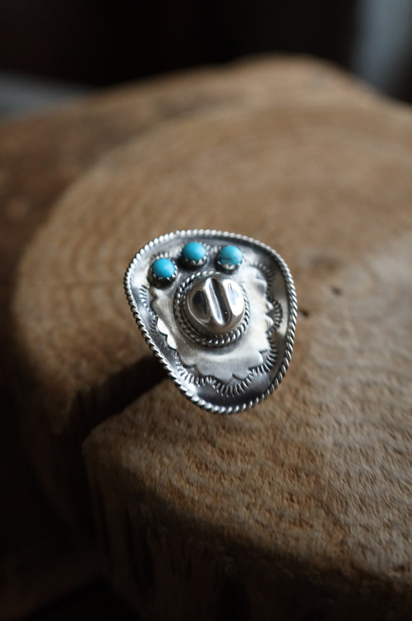 Cowboy Hat 3 Turquoise Dots Ring- Size 7