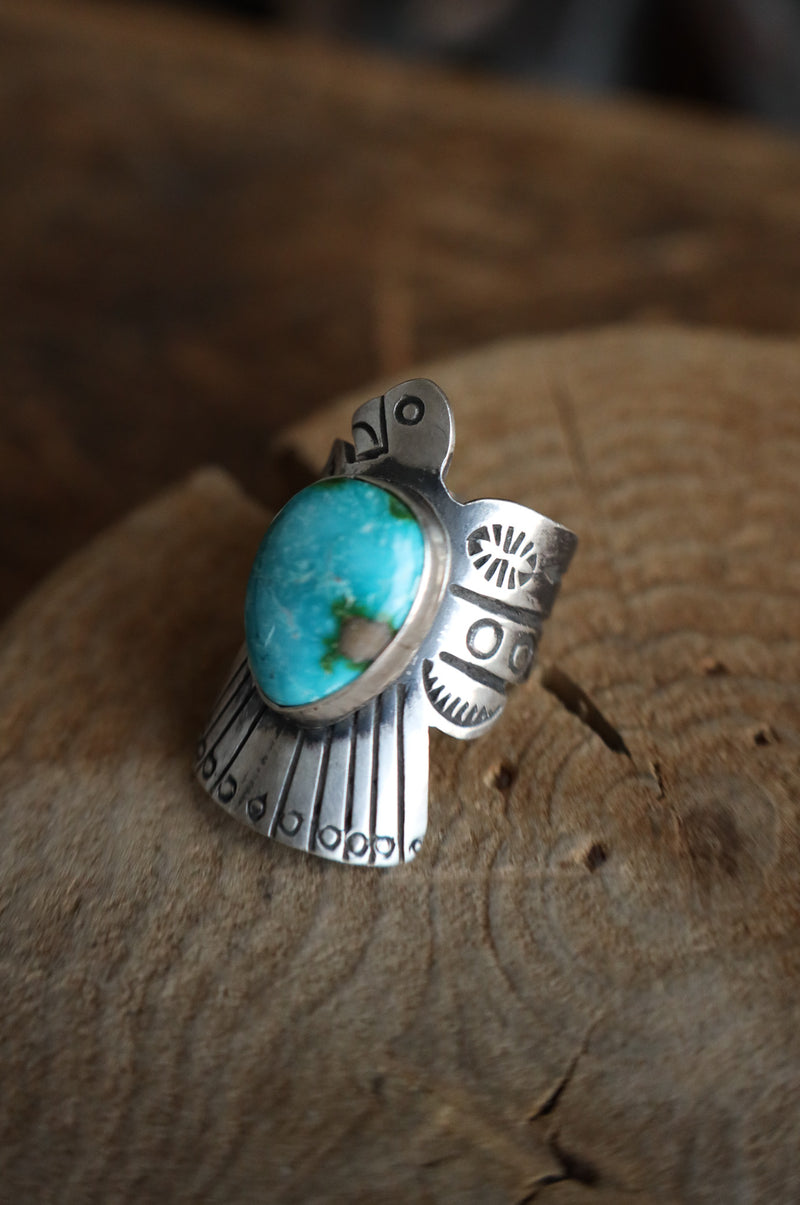 Turquoise On Thunderbird Band Ring- Size 9
