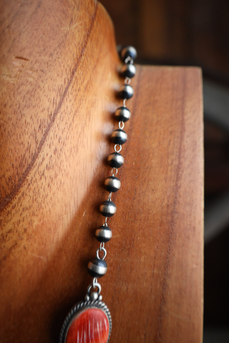 Spiny Oyster Ovals Navajo Pearl Chain Necklace and Earring Set 