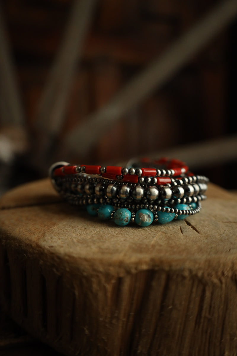 Multi Strand Coral Turquoise Navajo Pearl Bracelet