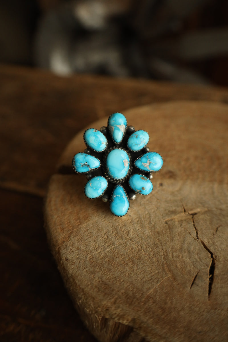 9 Blue Turquoise Cluster Ring- Adjustable