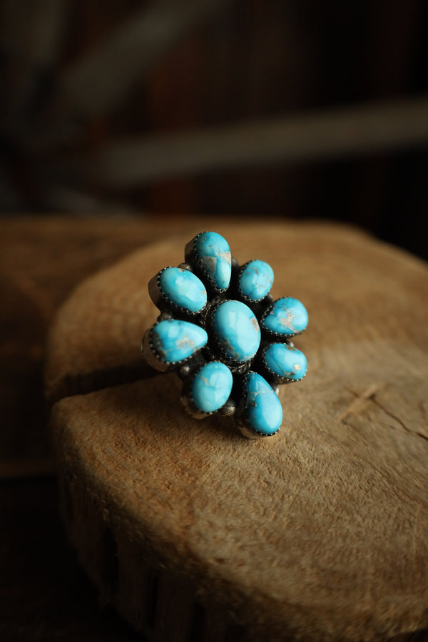9 Blue Turquoise Cluster Ring- Adjustable