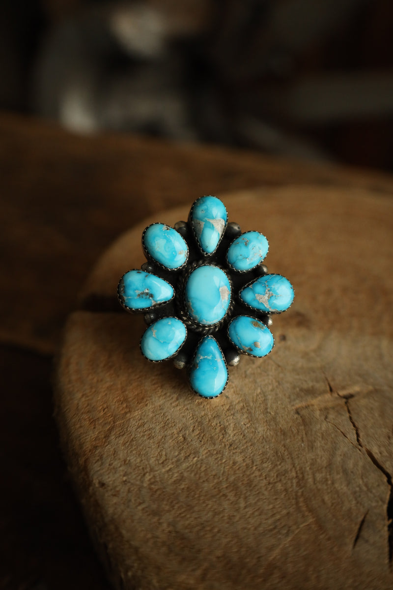9 Blue Turquoise Cluster Ring- Adjustable