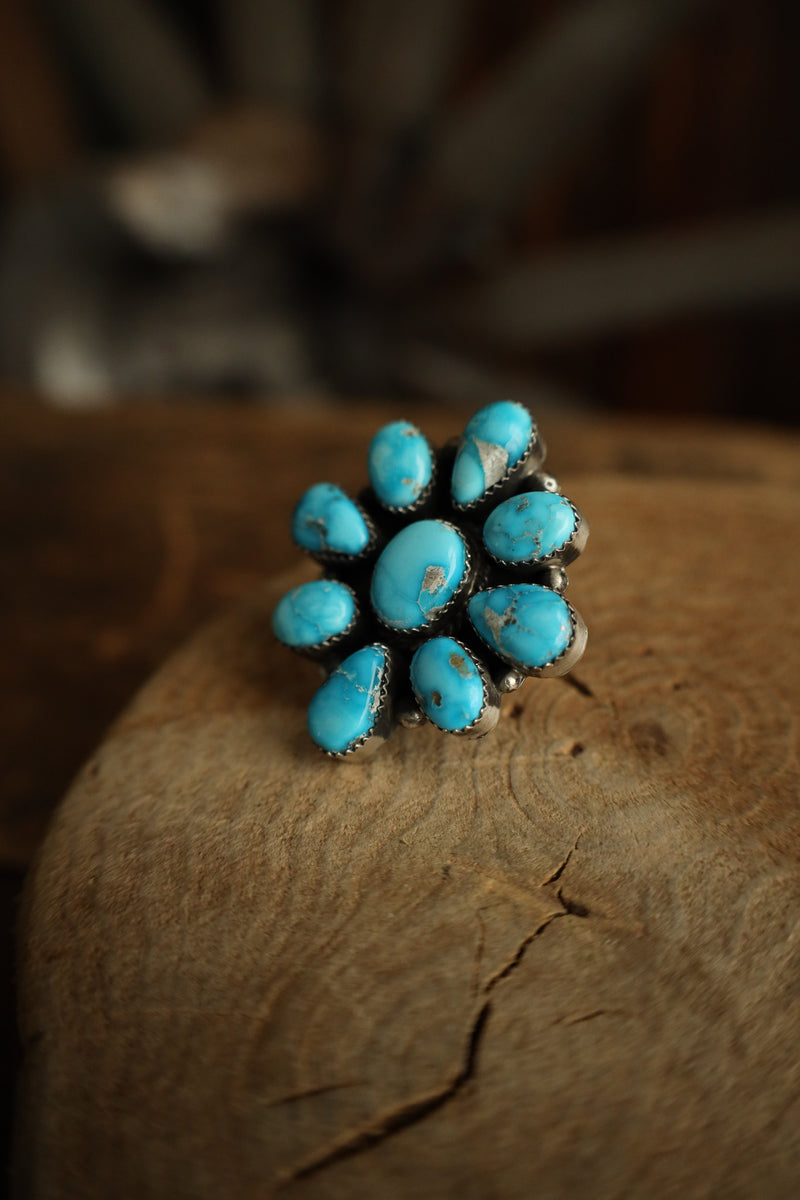 9 Blue Turquoise Cluster Ring- Adjustable