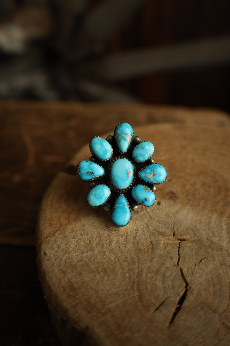 9 Blue Turquoise Cluster Ring- Adjustable