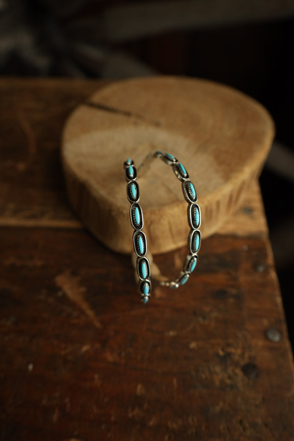 Extra Large Hoop Turquoise Needles Post Earring