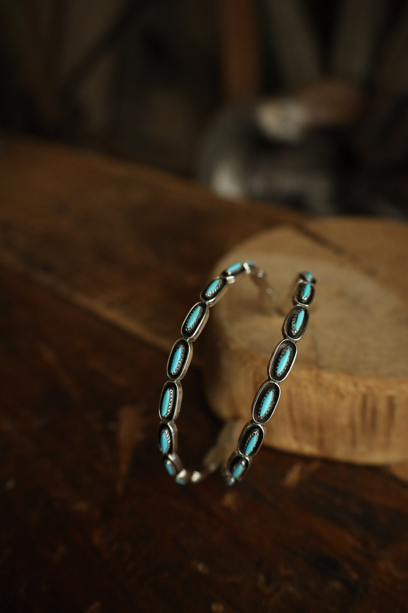Extra Large Hoop Turquoise Needles Post Earring
