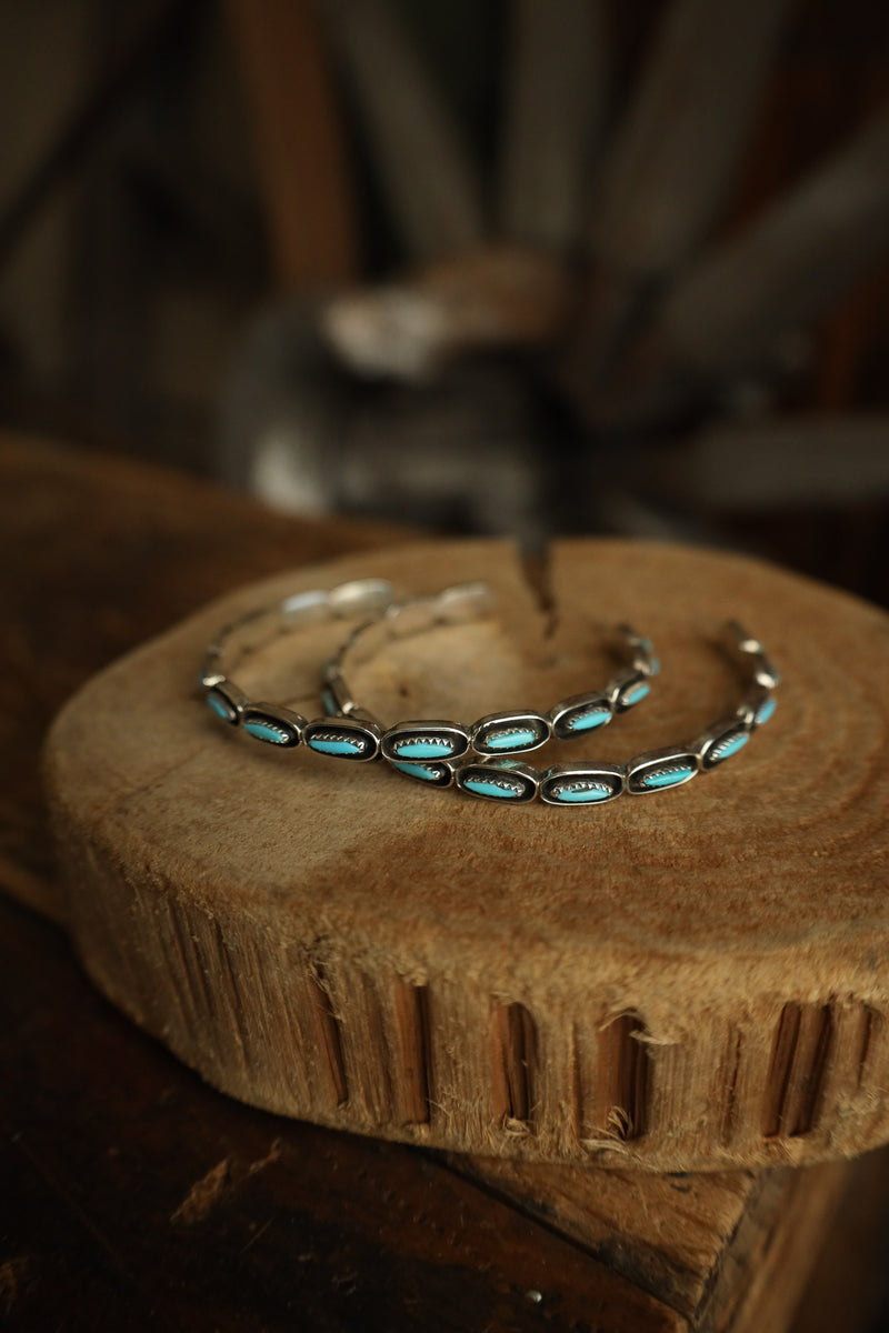 Extra Large Hoop Turquoise Needles Post Earring