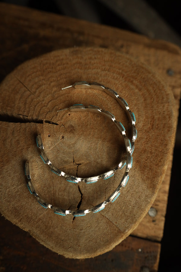 Extra Large Hoop Turquoise Needles Post Earring