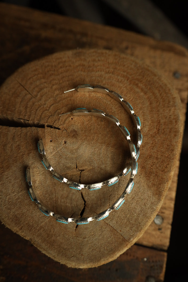 Extra Large Hoop Turquoise Needles Post Earring