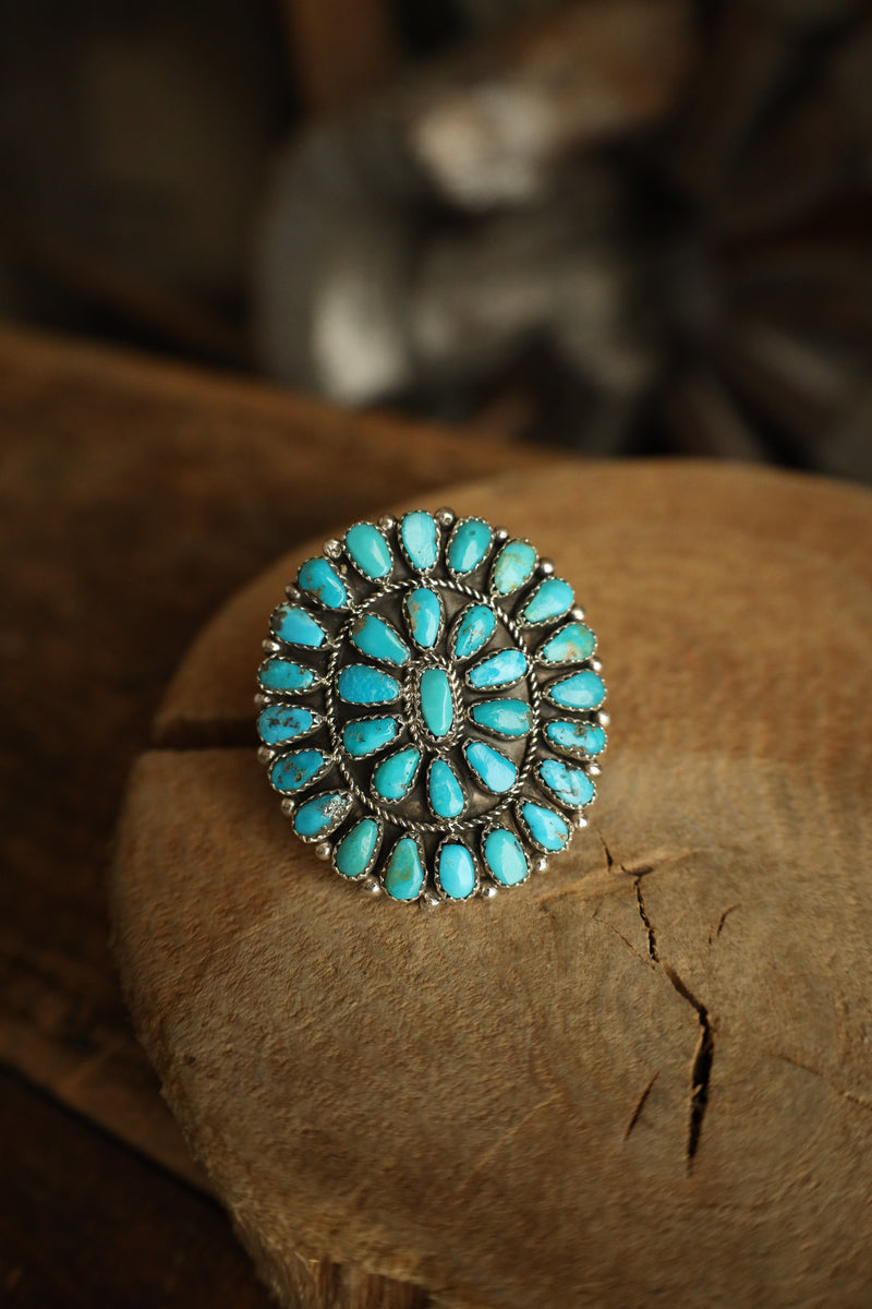 Turquoise Teardrops Rounds  Shield Ring- Adjustable