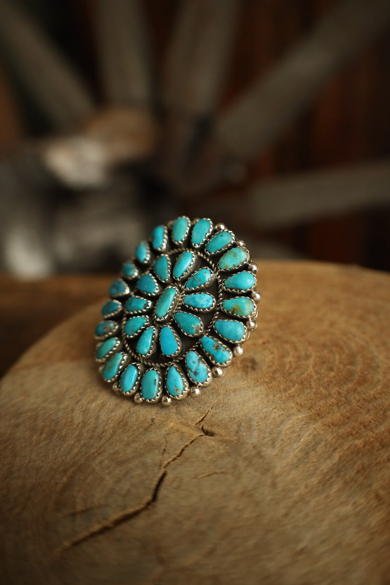 Turquoise Teardrops Rounds  Shield Ring- Adjustable