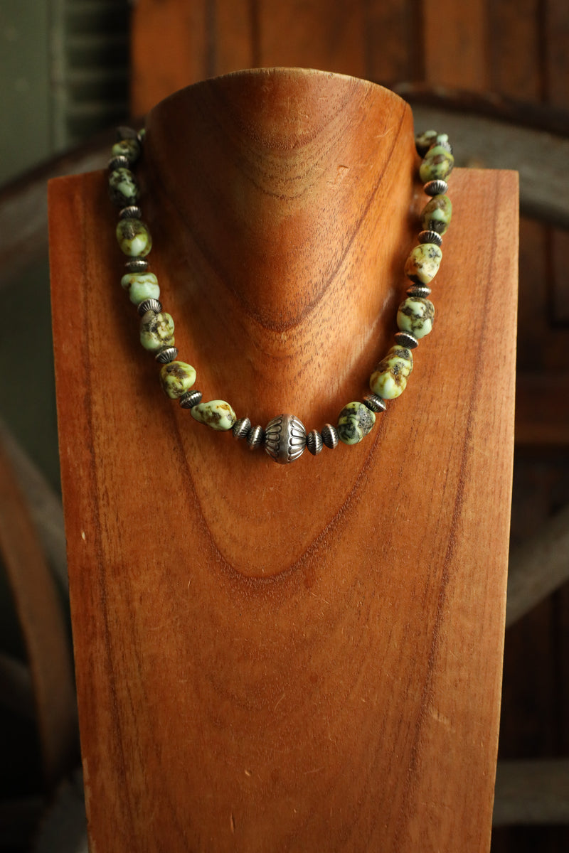 16" Palomino Turquoise Sterling Silver Beads Necklace