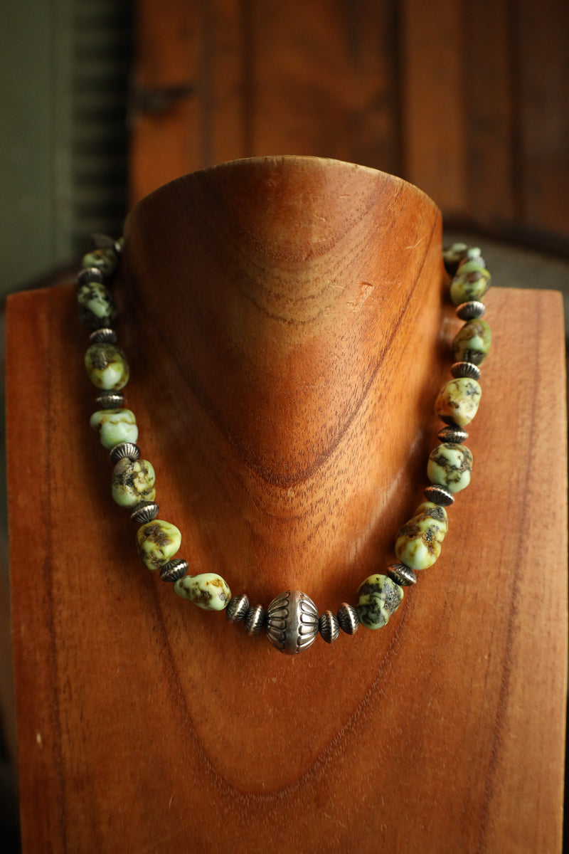 16" Palomino Turquoise Sterling Silver Beads Necklace