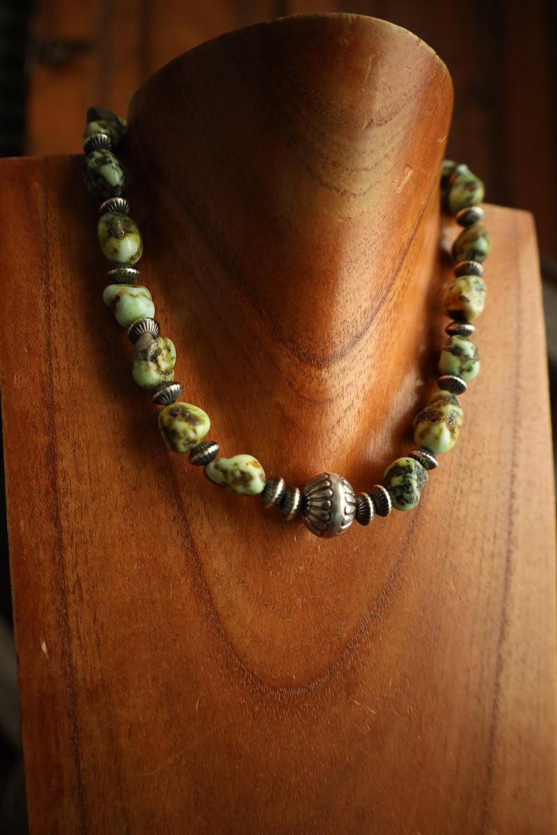 16" Palomino Turquoise Sterling Silver Beads Necklace