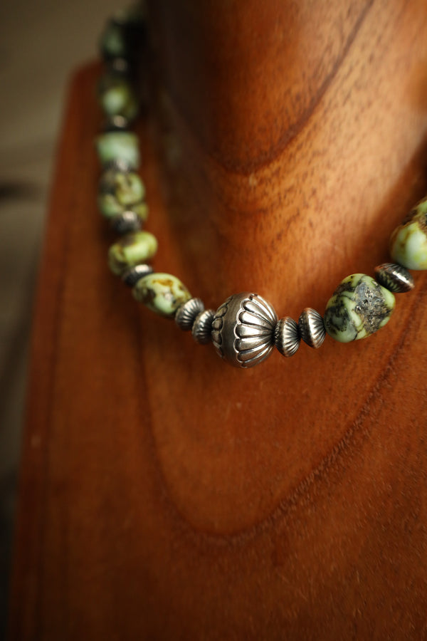 16" Palomino Turquoise Sterling Silver Beads Necklace