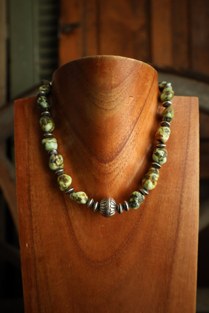 16" Palomino Turquoise Sterling Silver Beads Necklace