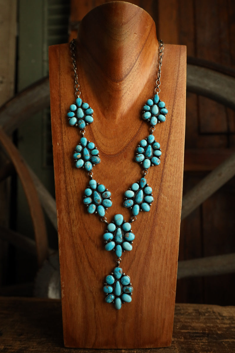 Turquoise Lariat Cluster Necklace and Earring Set