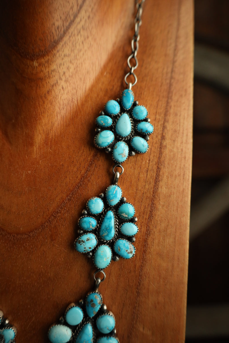 Turquoise Lariat Cluster Necklace and Earring Set