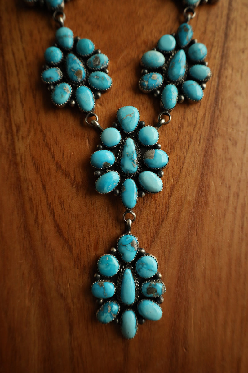 Turquoise Lariat Cluster Necklace and Earring Set