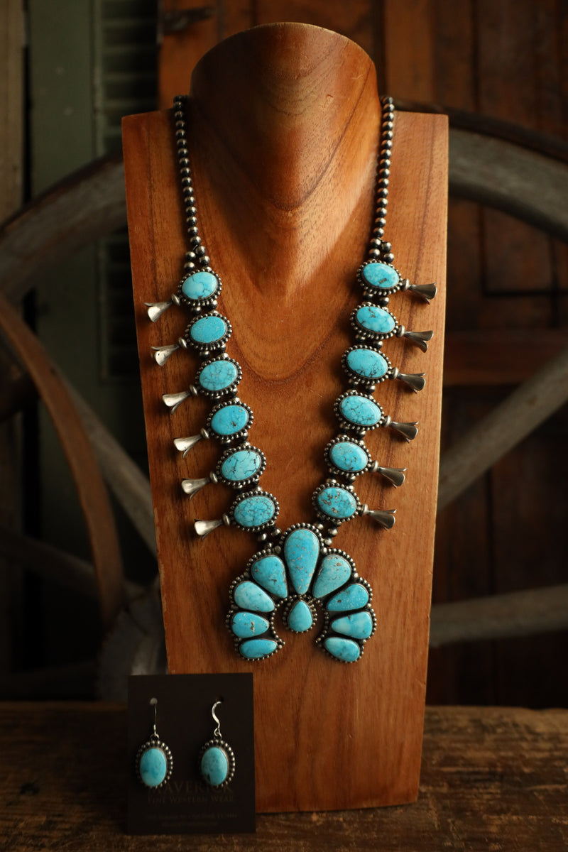 Turquoise Naja & Blossoms Necklace and Earring Set