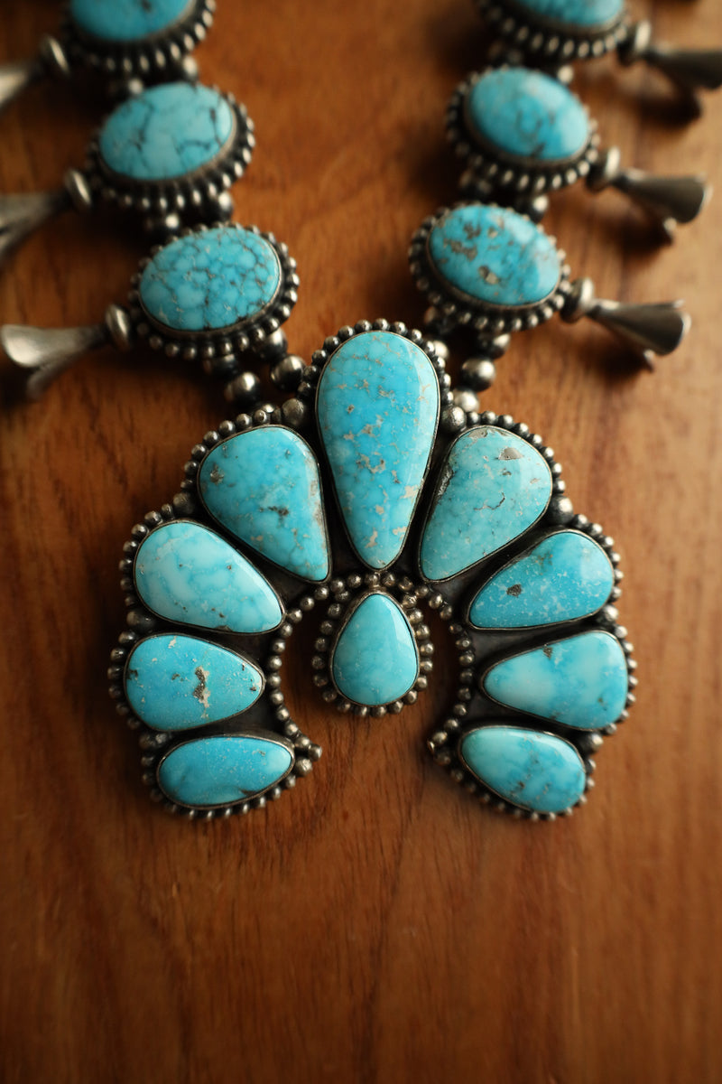 Turquoise Naja & Blossoms Necklace and Earring Set