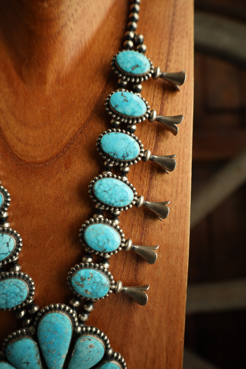 Turquoise Naja & Blossoms Necklace and Earring Set