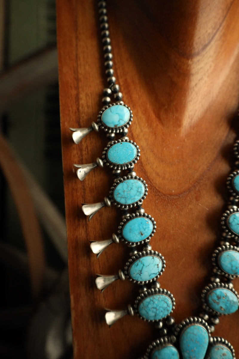 Turquoise Naja & Blossoms Necklace and Earring Set