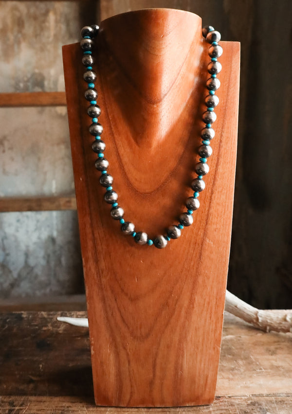 LARGE NAVAJO PEARLS AND TURQUOISE BEADS NECKLACE